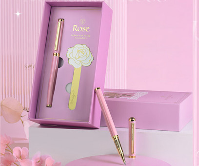 Ручка в футляре  TJ-84 Montagut (син) 0.5мм, 0.5мм, роллер, Розовая с золотом, металлический корпус, с метал закладкой в к/к M901A (1/20)