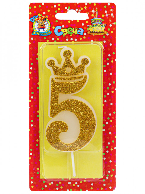 Свеча для торта "Царская", золотая с глиттером №5, MILAND/С-8342 (12)