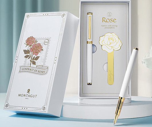Ручка в футляре  TJ-86 Montagut (син) 0.5мм, роллер, Белая с золотом, металлический корпус, с метал закладкой в к/к M901A (1/20)(1/20)