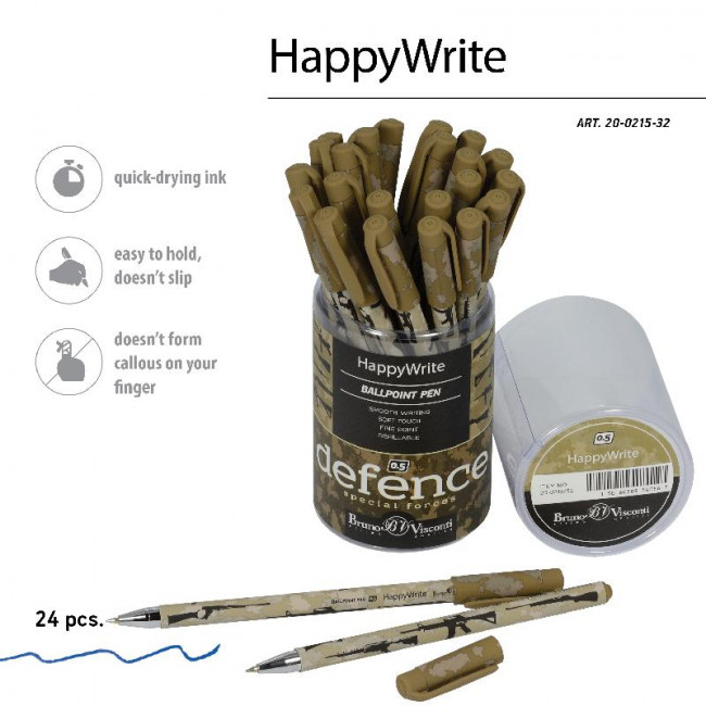 Ручка шариковая 0,5мм синяя "HappyWrite. Военный паттерн. Оружие", BV/20-0215/32 (24)