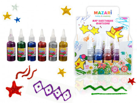 Гель с блёстками 40 мл, 6 цветов, в дисплее (24)