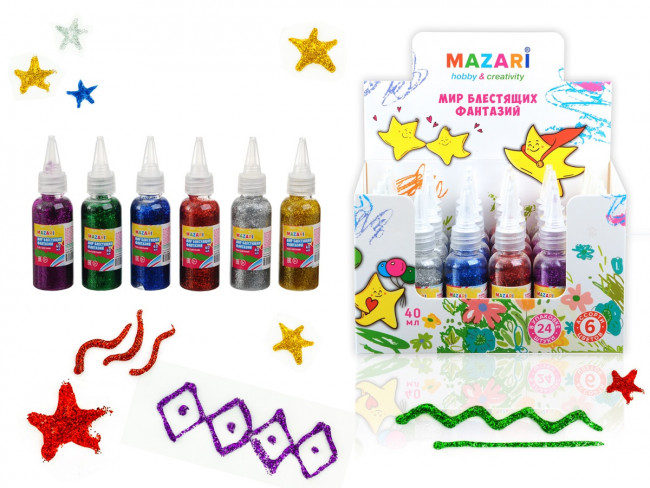 Гель с блёстками 40 мл, 6 цветов, в дисплее (24)