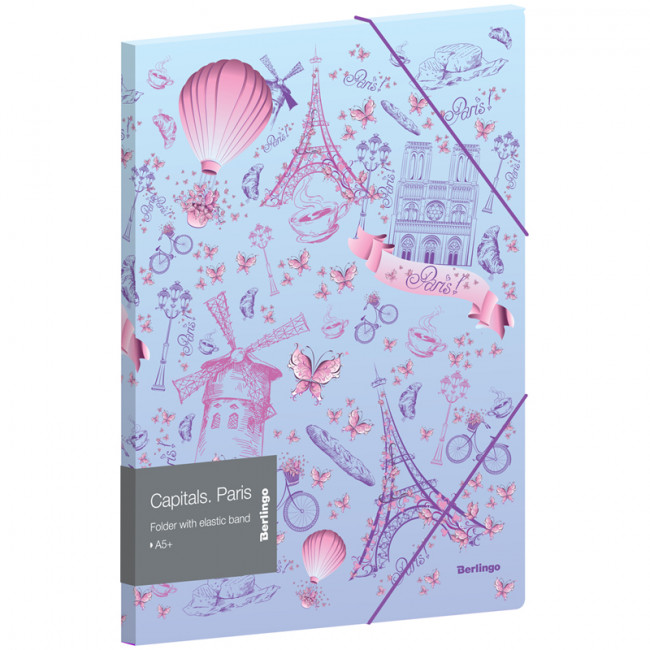 Папка для тетрадей на резинке Berlingo "Capitals. Paris" А5+, 600мкм, с рисунком Папка для тетрадей на резинке Berlingo "Capitals. Paris" А5+, 600мкм, с рисунком
