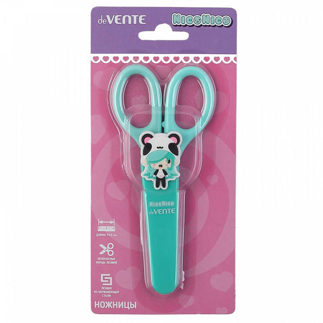 Ножницы 13,5см детские в чехле, пластиковые кольца, мятные, deVENTE (20) Ножницы 13,5см детские в чехле, пластиковые кольца, мятные, deVENTE (20)