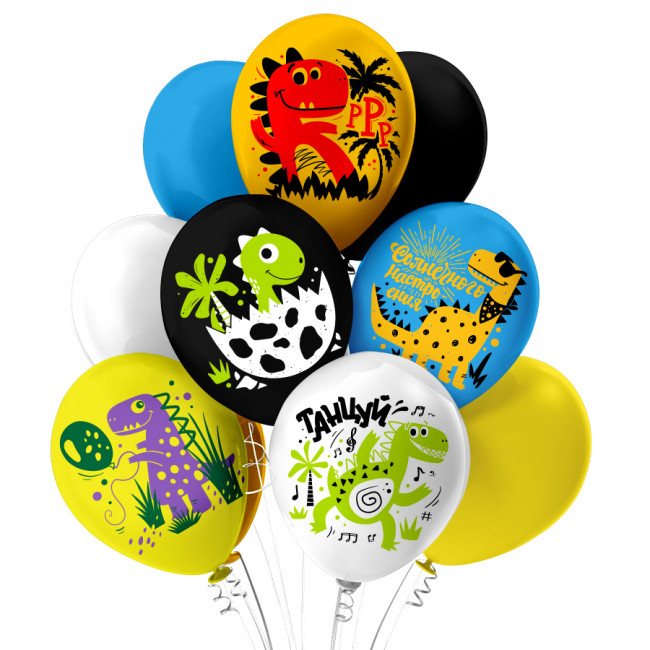 Шар12'' шелк рис. 1ст. 2цв. Динозаврики! 5 дизайнов, 25 шт, БК Микрос/Ч44519