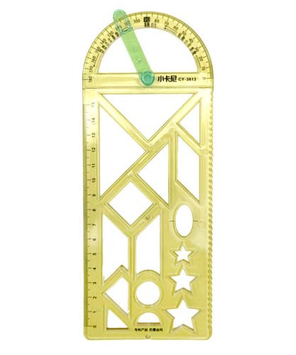 Линейка 15 см. пластиковая DC-20 с встроенным транспортиром и различными фигурами, в зип-пакете CY-3613 (1/48/384)