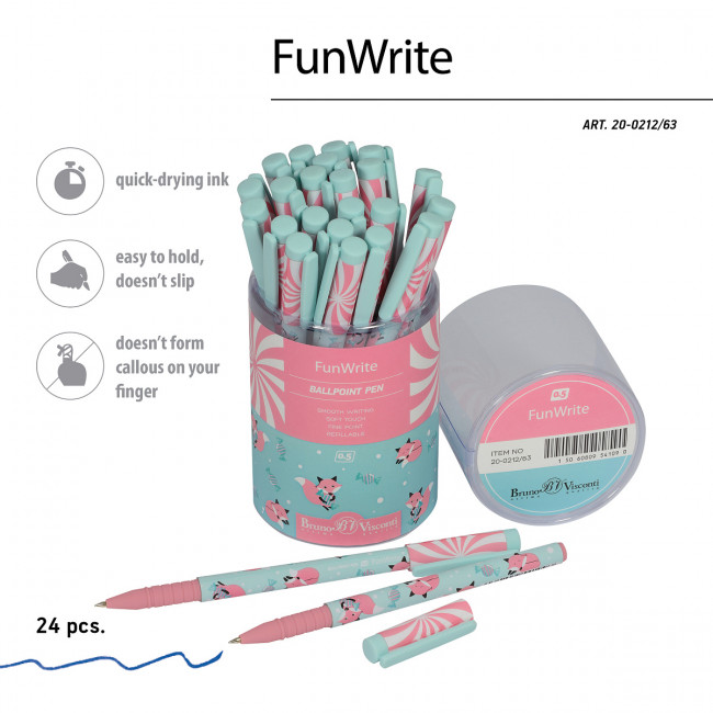 Ручка шариковая 0,5мм синяя "FunWrite. Lolipop Лисички", BV/20-0212/63 (24)
