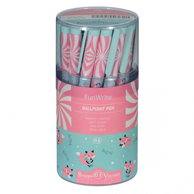 Ручка шариковая 0,5мм синяя "FunWrite. Lolipop Лисички", BV/20-0212/63 (24)