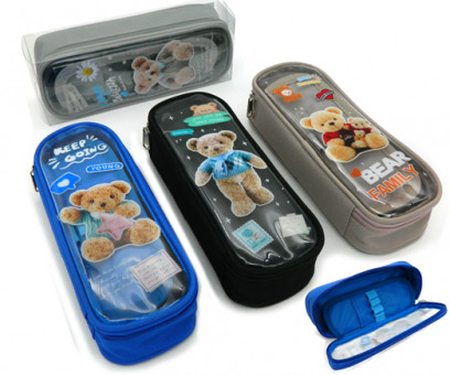 Пенал 1   отд. CY-157 "Мишка" овальный, текстиль/силикон, с прозрачной вставкой, без наполнения, цвета ассорти, в упаковке ПВХ (1/12/288)