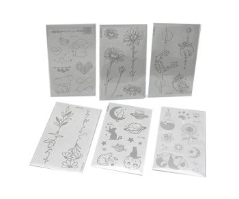 Наклейки Тату KL-11 10 ШТУК "Цветок, месяц, узоры" серые, 10.5*6см, цвета ассорти (1/1000) Наклейки Тату KL-11 10 ШТУК "Цветок, месяц, узоры" серые, 10.5*6см, цвета ассорти (1/1000)