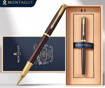 Ручка в футляре  TJ-61 Montagut (син) 0.5мм роллер, Коричневая, метал корп, в к/к М307 (1/20)