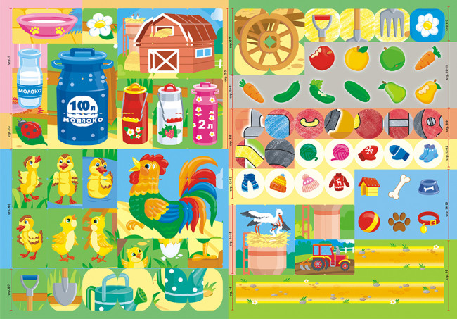 Раскраска с наклейками (А4) "Котёнок на ферме", РНЗН-005-1