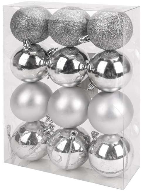 Набор ёлочных шаров 12 шт "Чудеса", 10 см серебряные с узором MILAND/НУ-4187