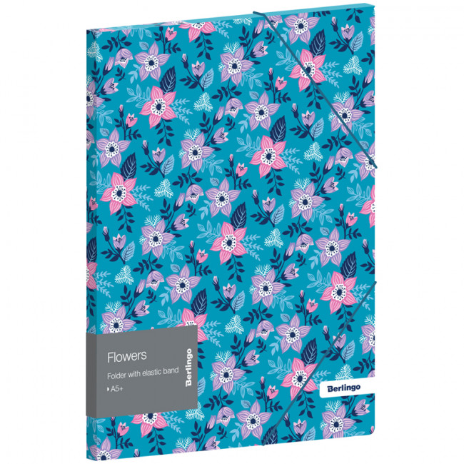 Папка для тетрадей на резинке Berlingo "Flowers" А5+, 600мкм, с рисунком Папка для тетрадей на резинке Berlingo "Flowers" А5+, 600мкм, с рисунком