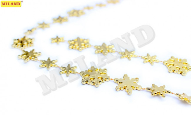 Новогоднее украшение бусы на ёлку золотые "Снежинки" НУ-6752