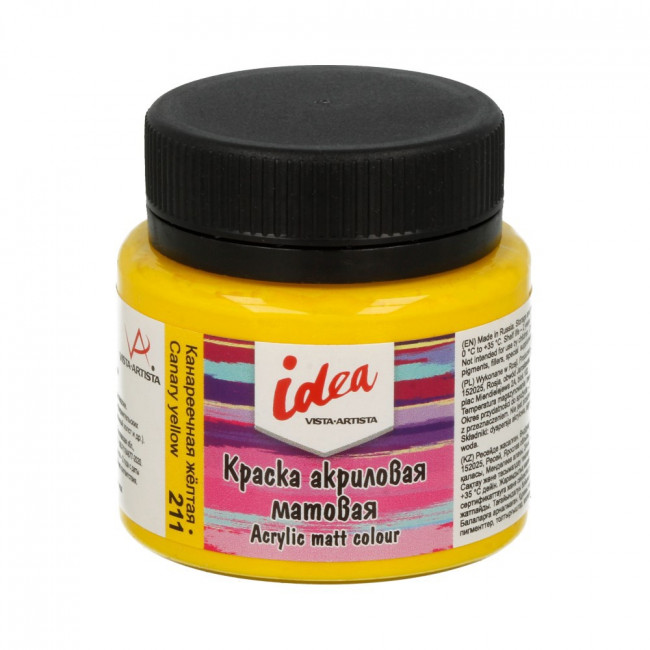 Краска акриловая для декора матовая 50мл 211 Канареечная желтая, idea, VISTA-ARTISTA/ IMA-50 211