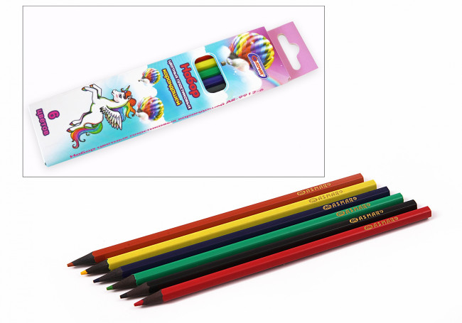 Набор шестигранных цветных пластиковых карандашей 6 цв ASMAR (24)