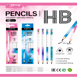 Карандаши чернографитные HB с ластиком, Yalong/YL231312 (12)