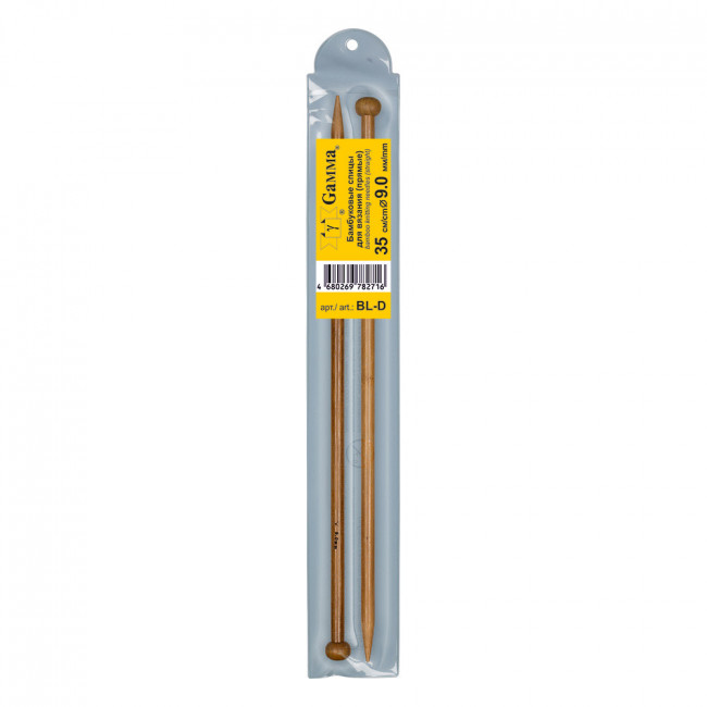 Спицы d 9,0мм прямые, бамбук, карамельные 35см, Gamma (1/10)