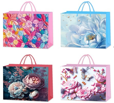 Пакет 31*43*14см подарочный "Яркие цветы", цвет ассорти, 3962 (12)