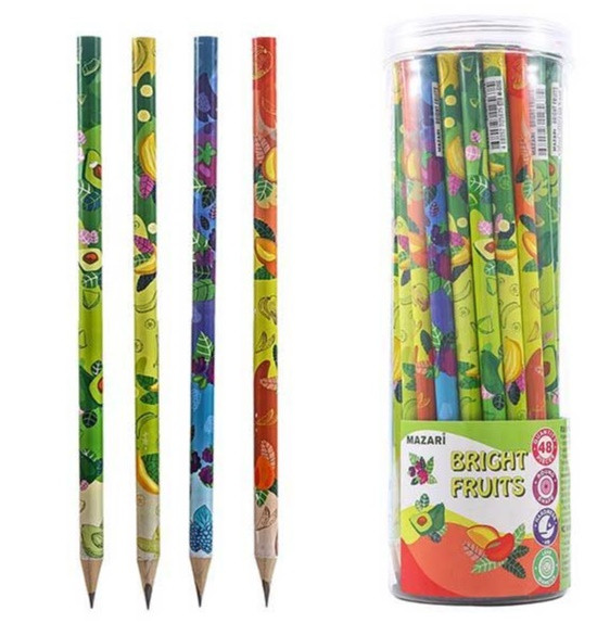 Карандаш чернографитный деревянный BRIGHT FRUITS, HB, корпус круглый, ассорти 4 дизайна, пластиковая туба Карандаш чернографитный деревянный BRIGHT FRUITS, HB, корпус круглый, ассорти 4 дизайна, пластиковая туба