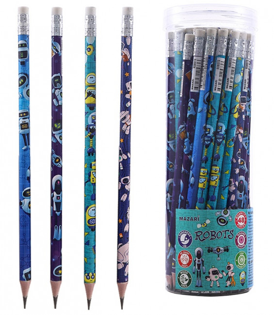 Карандаш чернографитный пластиковый , HB, с ластиком, корпус круглый, ассорти 4 дизайна, пластиковая туба Карандаш чернографитный пластиковый , HB, с ластиком, корпус круглый, ассорти 4 дизайна, пластиковая туба