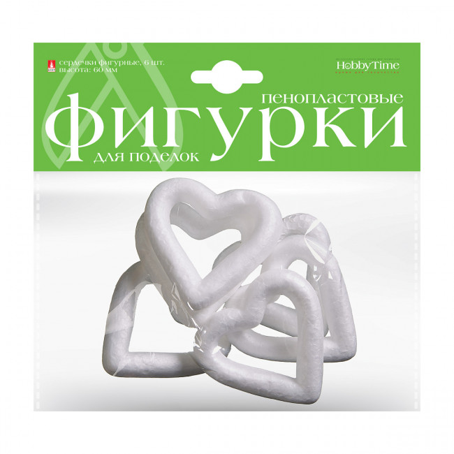 Пенопластовые фигурки 60мм "Сердечки фигурные", 6шт, BV/2-204/11