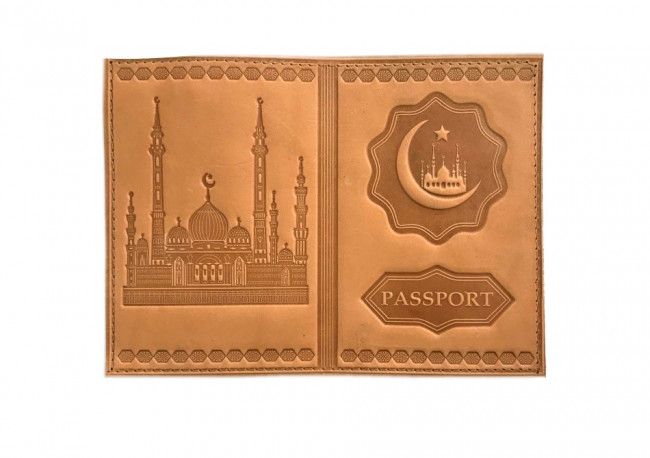 Обложка на паспорт WENZER OFFiCE из натуральной кожи "краст" с тиснением мечеть мусульманская, песочный