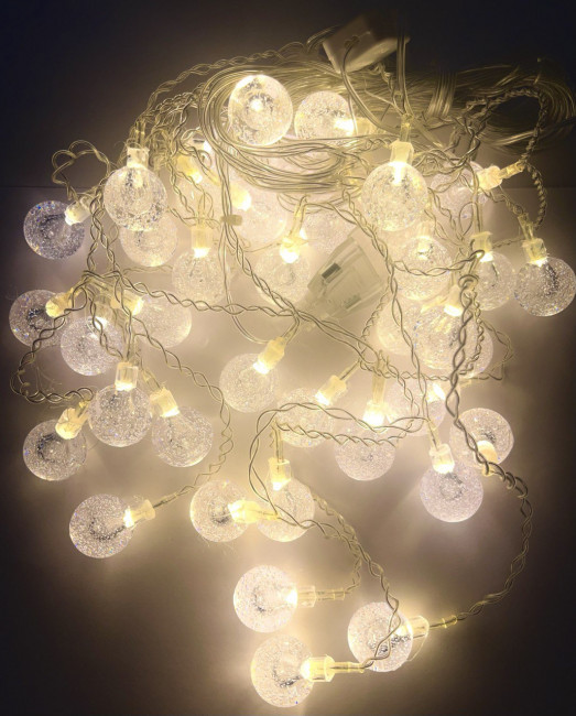 Гирлянда шарики, тёплый свет, светлая нить, Jevelry/LX-01