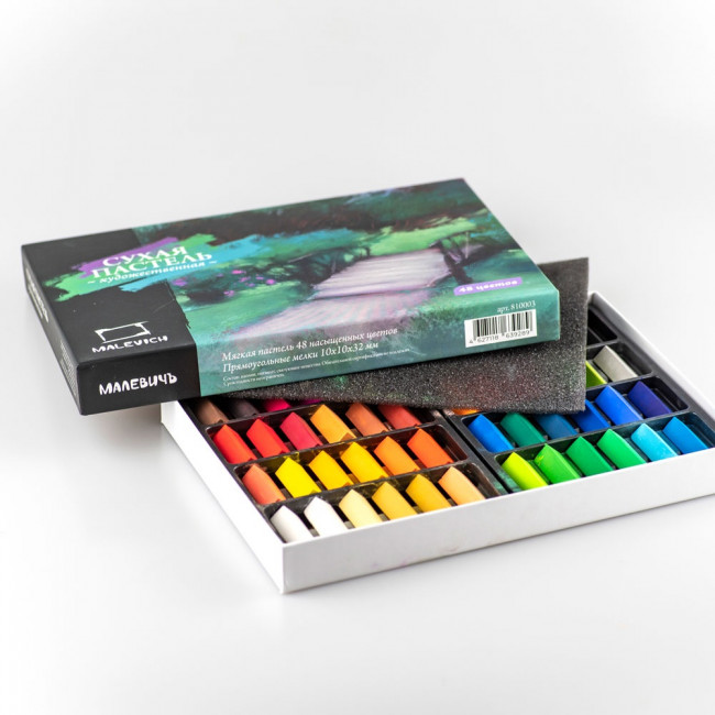 Пастель сухая художественная Малевичъ, квадратные мелки-половинки, 24 цвета
