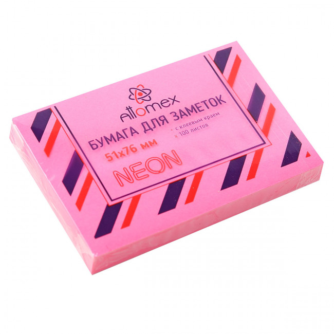 Клейкая бумага для заметок 51x76 мм 100 л, офсет 75 г/м², неоновая малиновая, Attomex/2010905 (12)
