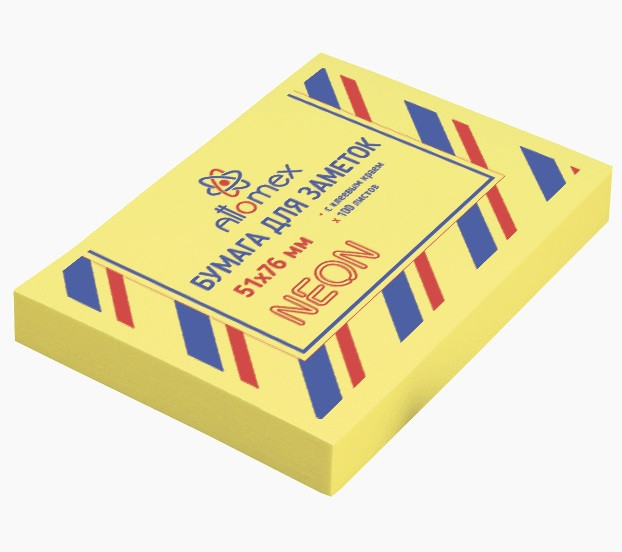 Клейкая бумага 51x76мм 100л. для заметок, офсет 75 г/м², неоновая желтая, Attomex/2010903 (12)