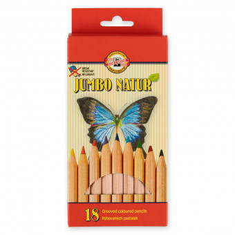 Карандаши цветные "Jumbo NATUR" неокрашенный корпус, заточенный, 18 цв. 18 шт, Koh-I-Noor/2173N18001KZ