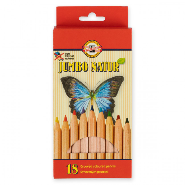 Карандаши цветные "Jumbo NATUR" неокрашенный корпус, заточенный, 18 цв. 18 шт, Koh-I-Noor/2173N18001KZ