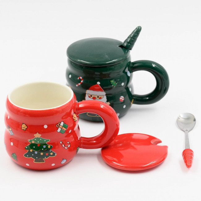 Чашка керамич. НОВОГОДНЯЯ с крышкой,ложкой 380мл арт. BSL 210-1 (1/60шт)
