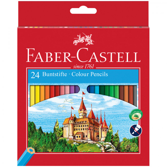 Карандаши цветные Faber-Castell, 24цв., заточен., картон, европодвес (12)