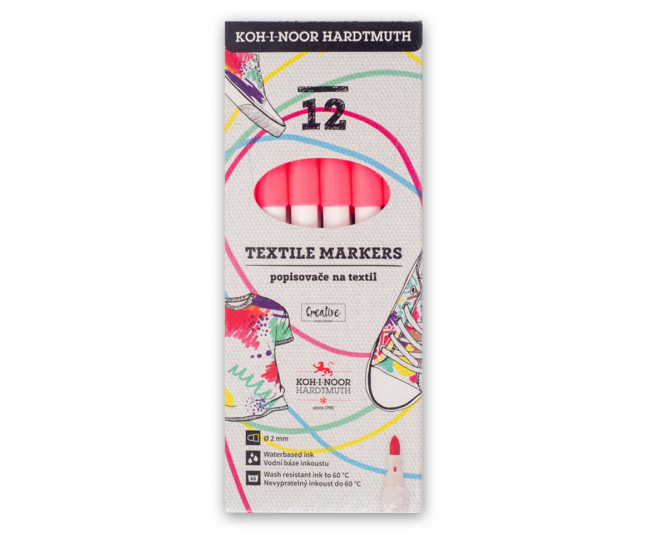 Маркер 2мм круглый, для ткани, розовый неоновый, Koh-I-Noor/7732037201KS (12)