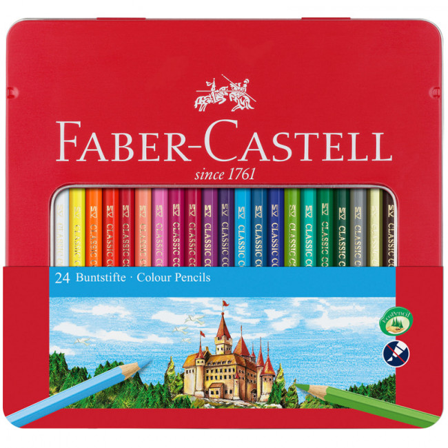 Карандаши цветные Faber-Castell, 24цв., заточен., метал. кор. Карандаши цветные Faber-Castell, 24цв., заточен., метал. кор.