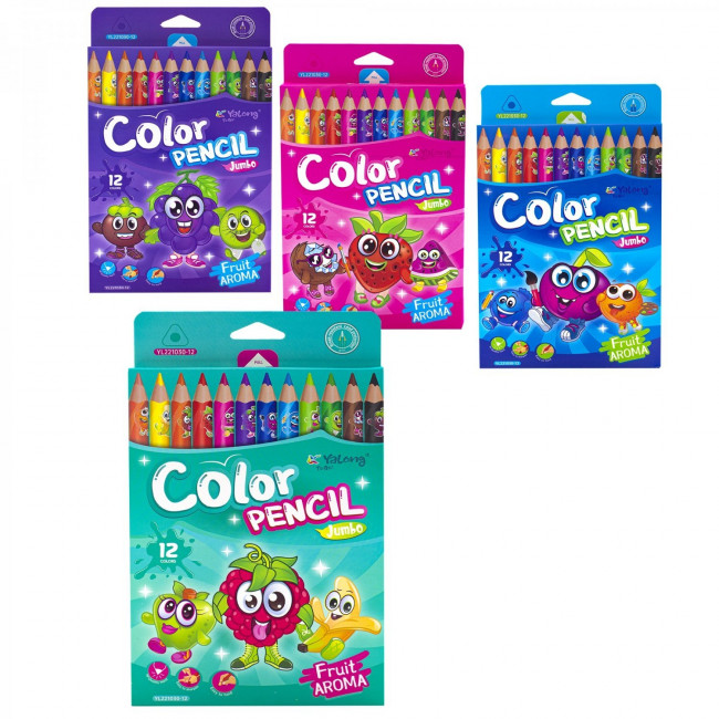 Набор цветных карандашей 12цв., "Фрукты" ароматизированные, заточенные, трехгранные, европодвес. Yalong/YL221030-12 Набор цветных карандашей 12цв., "Фрукты" ароматизированные, заточенные, трехгранные, европодвес. Yalong/YL221030-12