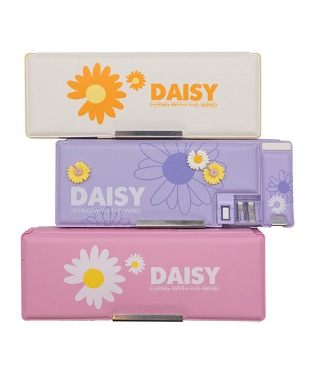 Пенал   CK-14 "Маргаритка" пластик, двухсторонний короб на магните, с клапаном для ручек и точилкой на 2 отд, цвета ассорти, в пакете №35257 (1/1/96)