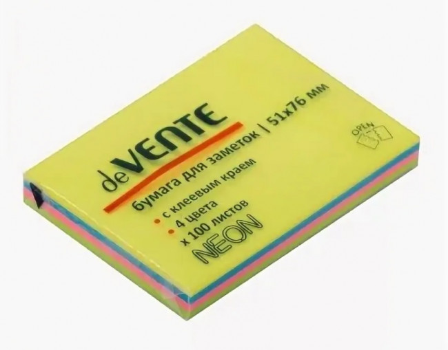 Клейкая бумага для заметок 51x76мм, 100 листов, офсет 75 г/м², 4цв, deVENTE/2010718 (12)