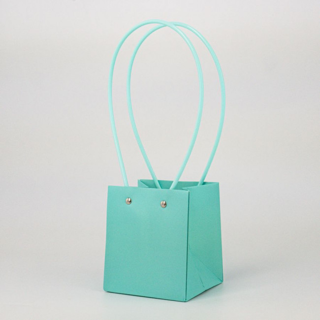 Сумка-кашпо картон с ручками 11,5х10,5см, H=13см, HH=36см, светло-голубая