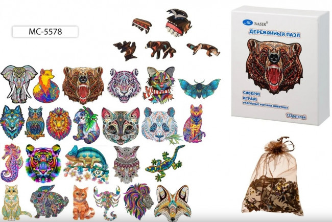 Деревянные фигурные пазлы: "ЖИВОТНЫЕ" размер M(A4)-22*30 см; развивающая головоломка для детей и взрослых, в процессе сборки тренируется моторика, пространственное мышление и воображение; мелкие детали различной формы изготовлены из дерева; в картонной уп Деревянные фигурные пазлы: "ЖИВОТНЫЕ" размер M(A4)-22*30 см; развивающая головоломка для детей и взрослых, в процессе сборки тренируется моторика, пространственное мышление и воображение; мелкие детали различной формы изготовлены из дерева; в картонной уп