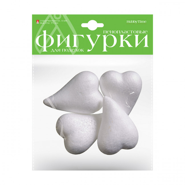 Пенопластовые фигурки 75мм "Сердечки- капли", 4шт, BV/2-204/14