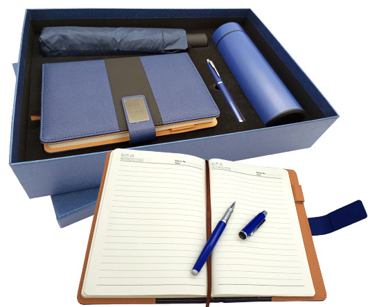 Набор подарочный DC-454 Термос, зонт, ежедневник, ручка, цвет синий, в к/кор (1/10)