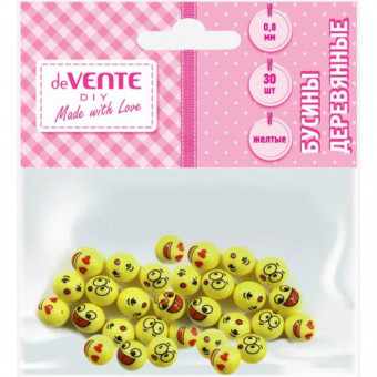 Бусины декоративные 0,8см, 30шт "Emoji" цвет желтые, с принтом, deVENTE/8001128