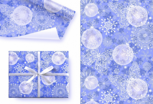 Бумага подарочная 80гр/м2, 99см х 68см, "Снежинки", глянцевая, 5шт, Микрос/Ч47956