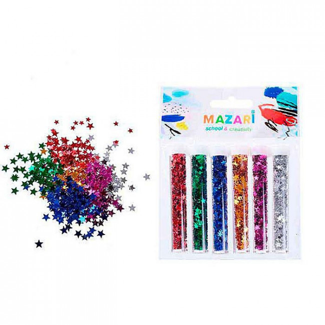 Набор звездочек декоративных, 6 цветов х 2.5 г, в пластиковых тубах, Mazari Набор звездочек декоративных, 6 цветов х 2.5 г, в пластиковых тубах, Mazari