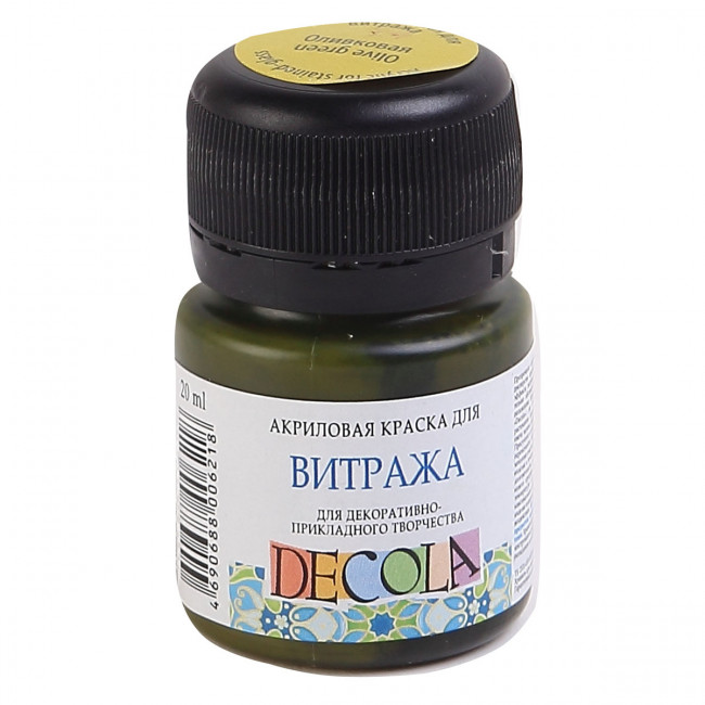 Краска акриловая для витража 20мл, цвет оливковый, банка Decola Невская палитра 4226727