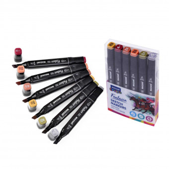 Набор маркеров для скетчинга двусторонние FANTASIA, 6цв., Wood colors (древесные цвета), пулевид./клиновид. наконечники, пиш.узлы 3.0-6.2мм, ПВХ- упаковка